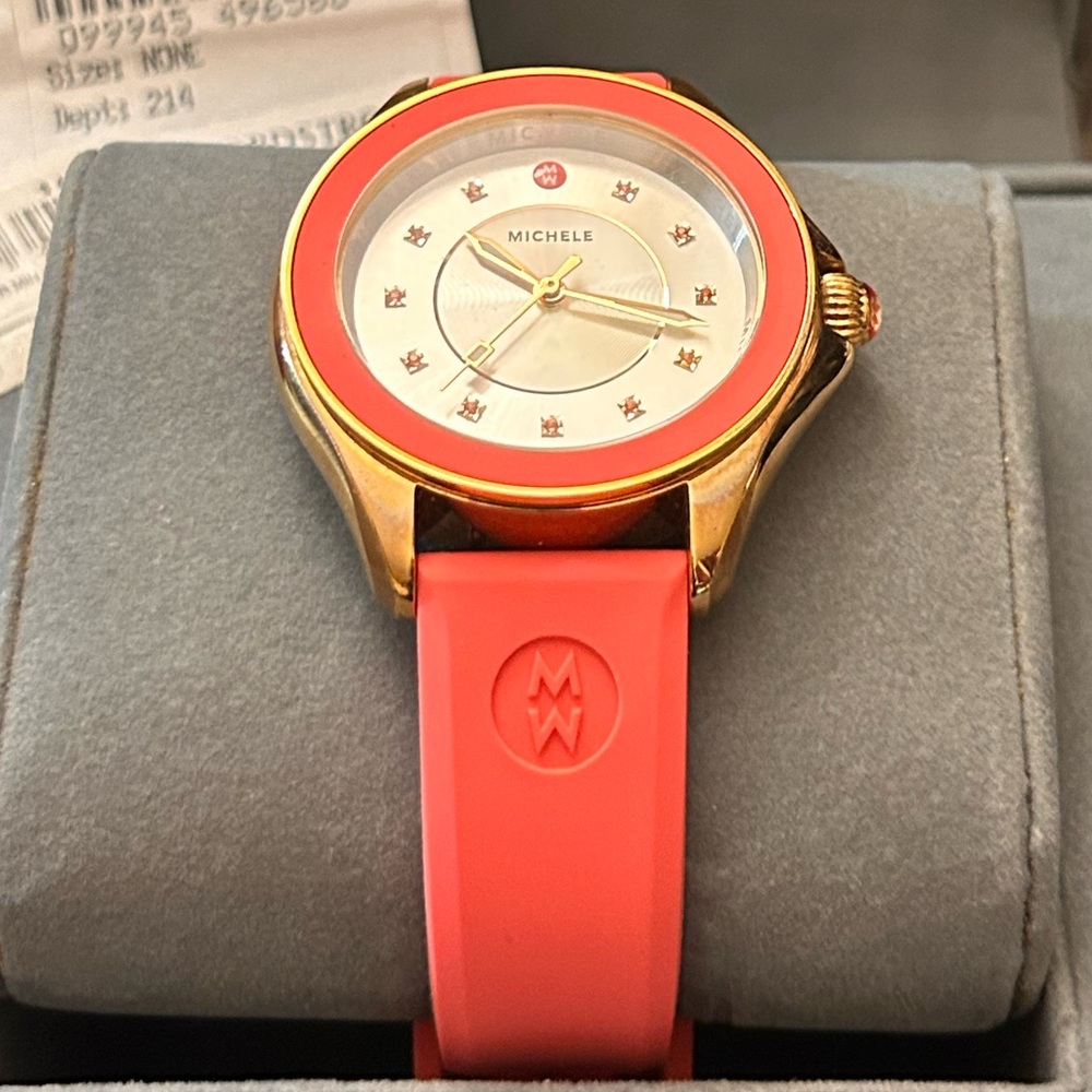 Michele Gold Tone Pink Watch